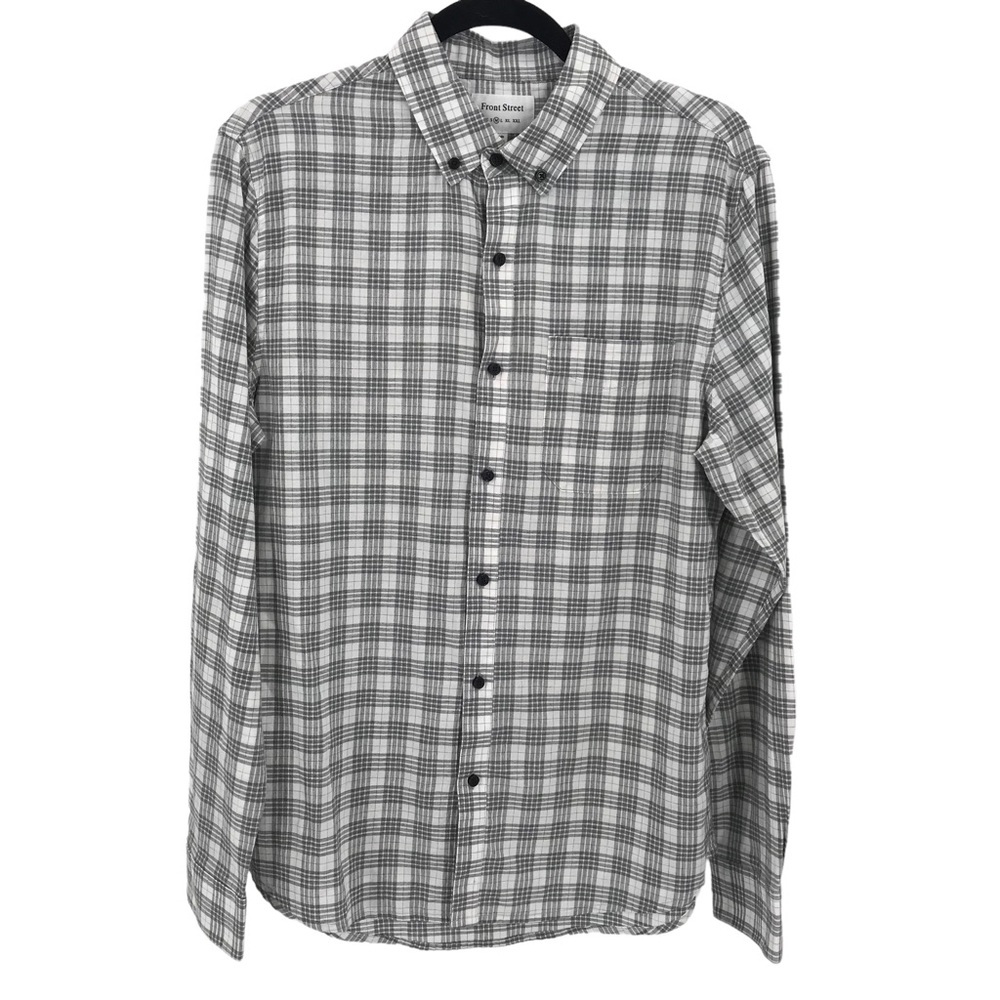 Front Street Grey‎ Plaid LS Button Up Shirt Men’s M 100% cotton